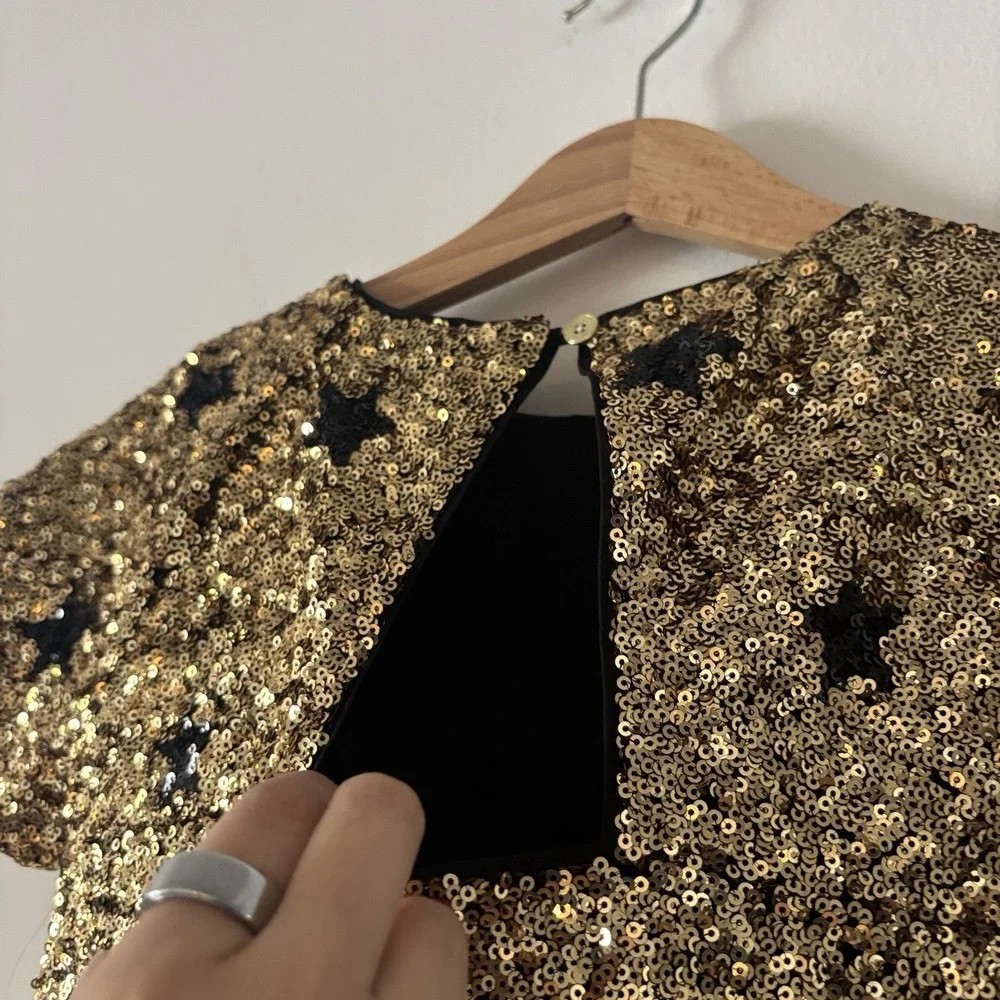 J. Crew CREWCUTS Girls Sequin Stars Short Sleeve Shift Dress Size 5 Preppy Party